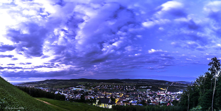 Landscape Photograph - Checiny Town Blue Hour Panorama by Julis Simo