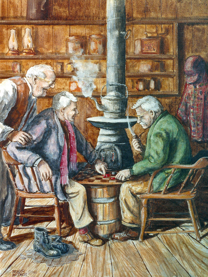 Checker Players Painting by Roger Witmer