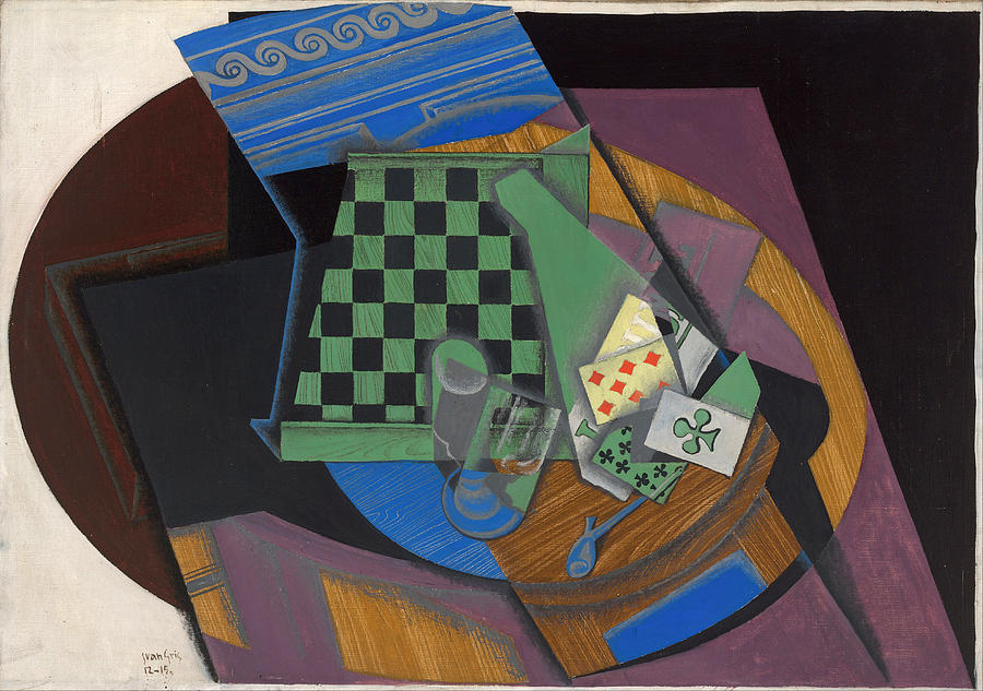Checkerboard and playing cards Painting by Juan Gris