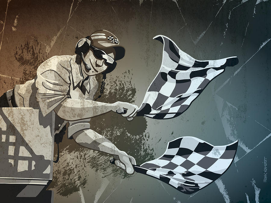 Sports Digital Art - Checkered Flag Grunge Monochrome by Frank Ramspott