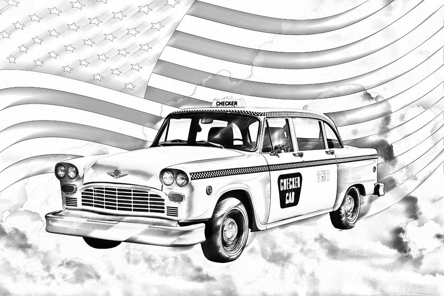 Checkered Taxi Cab And American Flag Photograph by Keith Webber Jr