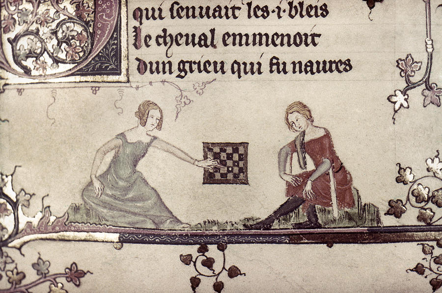 Checkers, 14th Century Painting by Granger