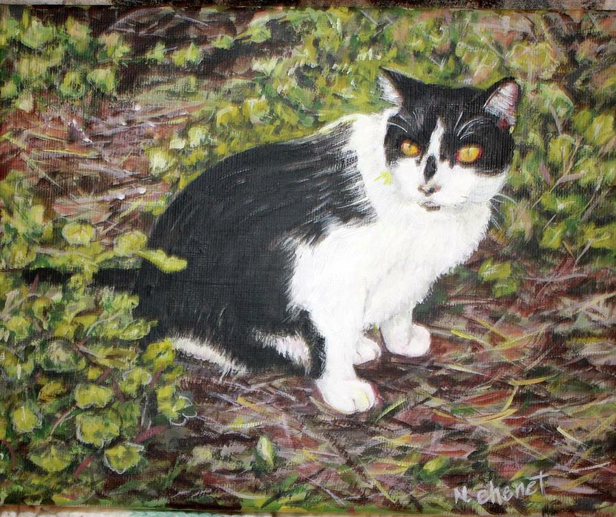 Cat Painting - Checkers the Cat by Nancy Chenet