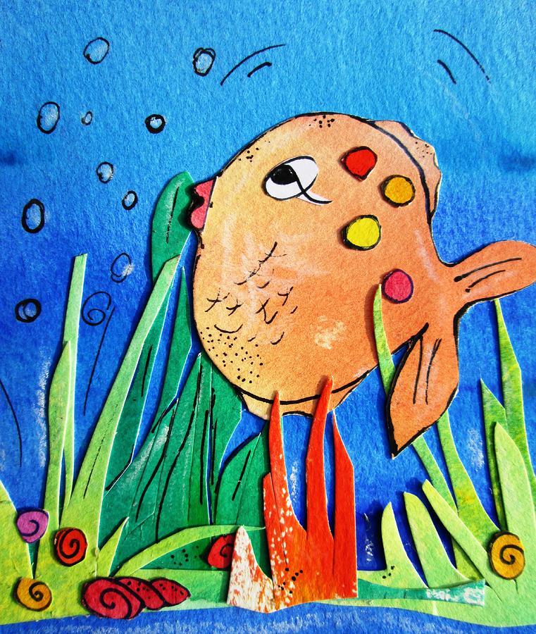 Cheeky fish -ideal for bathrooms Painting by Mary Cahalan Lee - aka PIXI