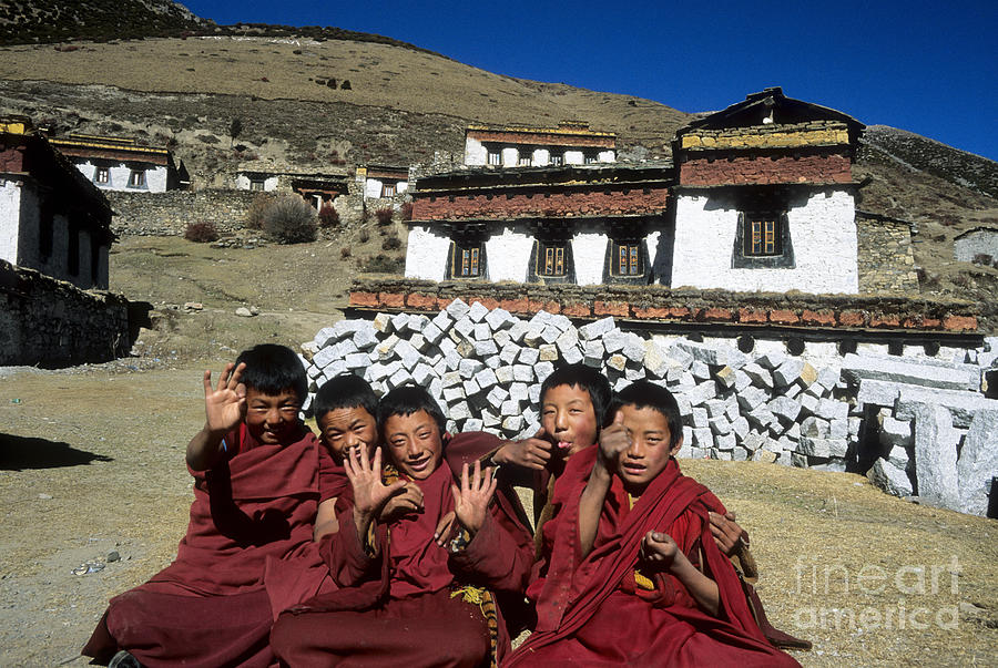 Clothing Photograph - Cheeky Young Tibetan Monks by James Brunker