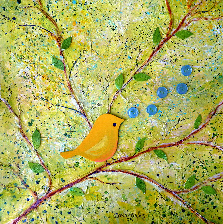 Cheerful Chirpy Singing Yellow Bird Painting by Carla Parris