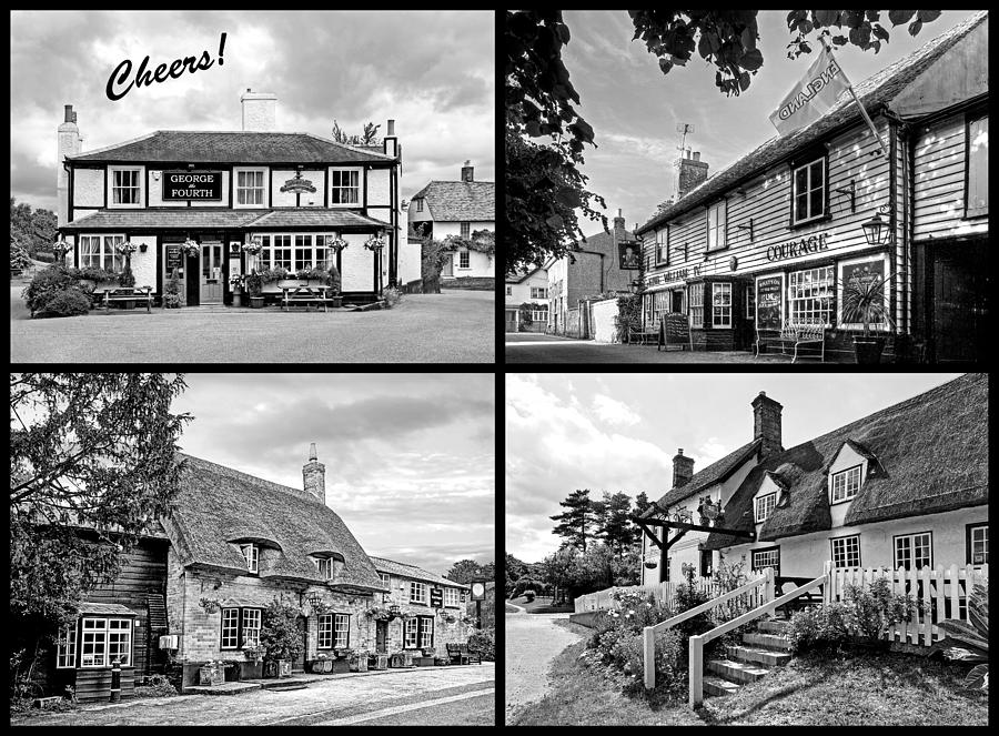 Cheers - Eat Drink and Be Merry - 4 Pubs BW Photograph by Gill Billington