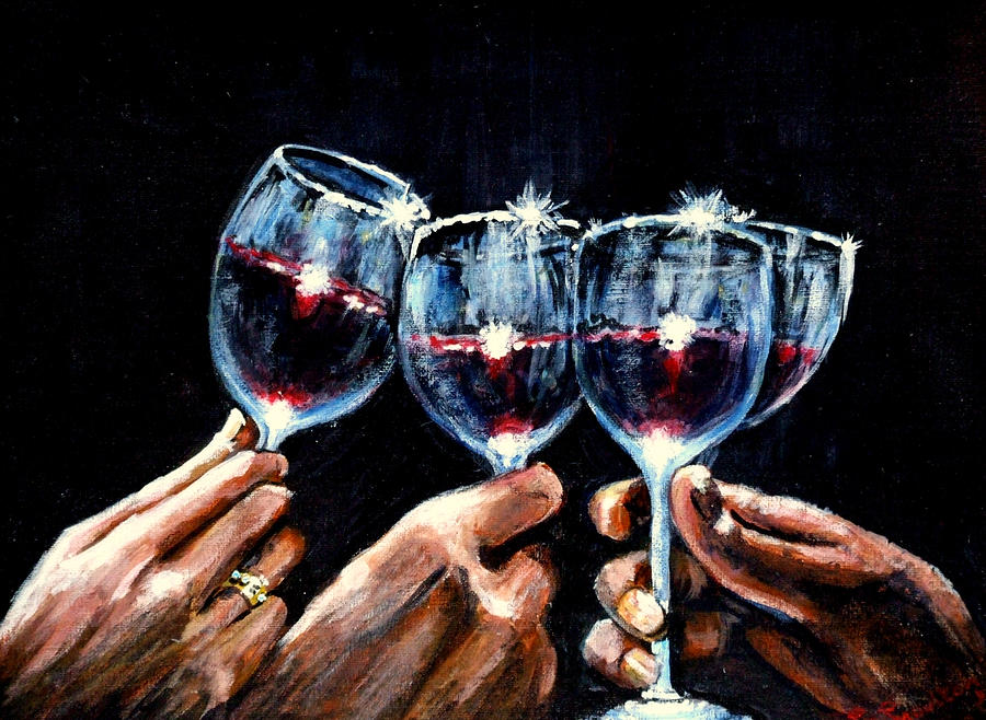 Wine Painting - Cheers in Red Wine by Mackenzie Moulton