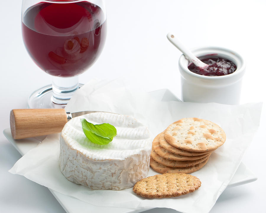 Cheese Photograph - Cheese And Crackers With Wine by Amanda Elwell