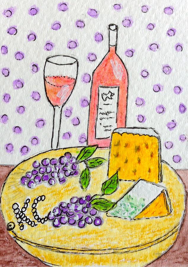 Cheese and Wine Painting by Kathy Marrs Chandler