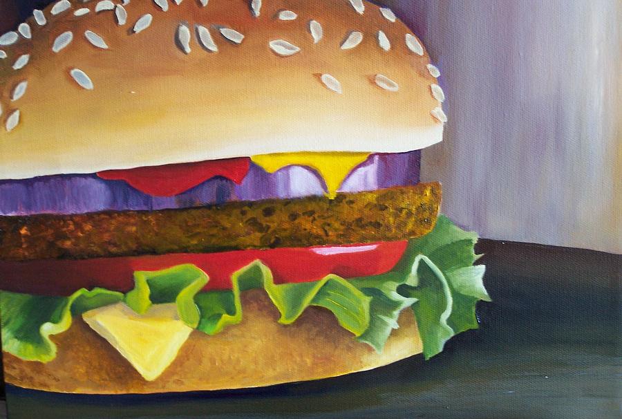 Burger Painting - Cheeseburger on a Sesame Bun by Susan Kronowitz