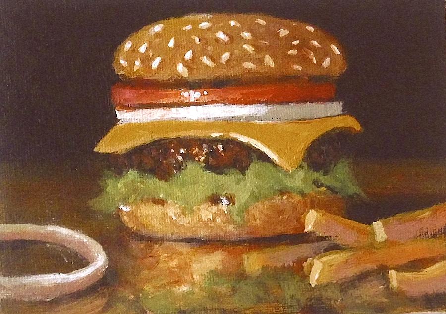 Cheese Painting - Cheeseburger With Fries by William McLane