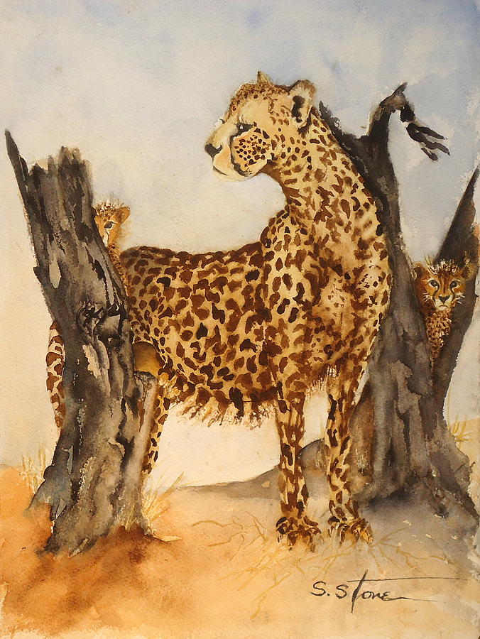 Wildlife Painting - Cheeta and Cubs by Sandra Stone