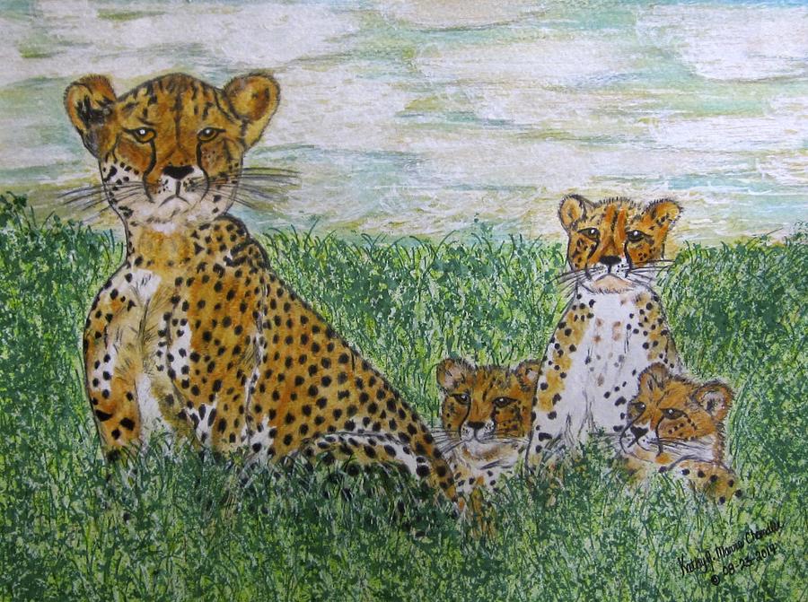 Cheetah and Babies Painting by Kathy Marrs Chandler
