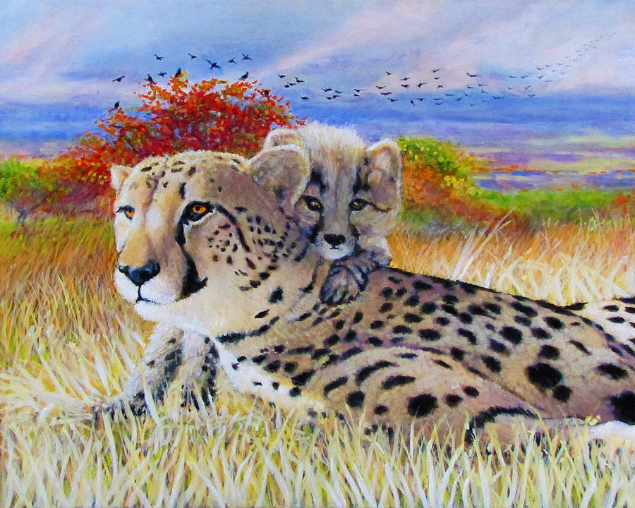 Animal Painting - Cheetah and Cub by Charles Wallis