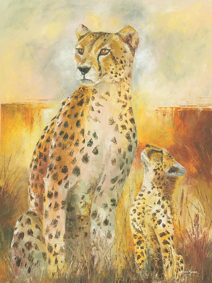 Cheetah and The Cub Painting by Christiaan Bekker