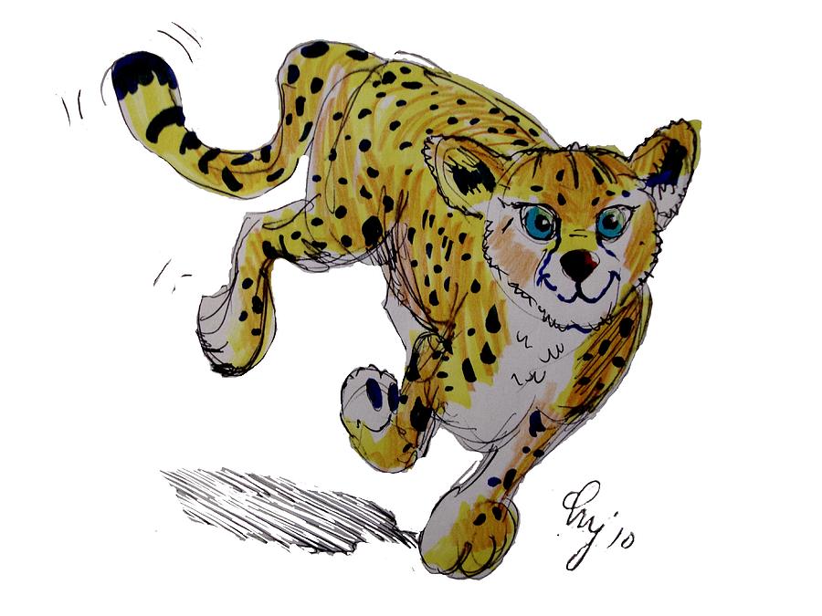 Cheetah Cub Cartoon Drawing by Mike Jory - Pixels