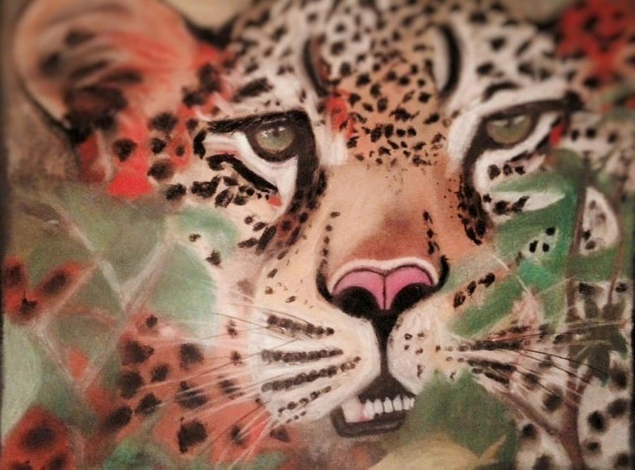 Cheetah in the Grass Pastel by Renee Michelle Wenker