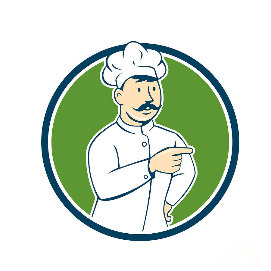 Hat Digital Art - Chef Cook Mustache Pointing Circle Cartoon by Aloysius Patrimonio