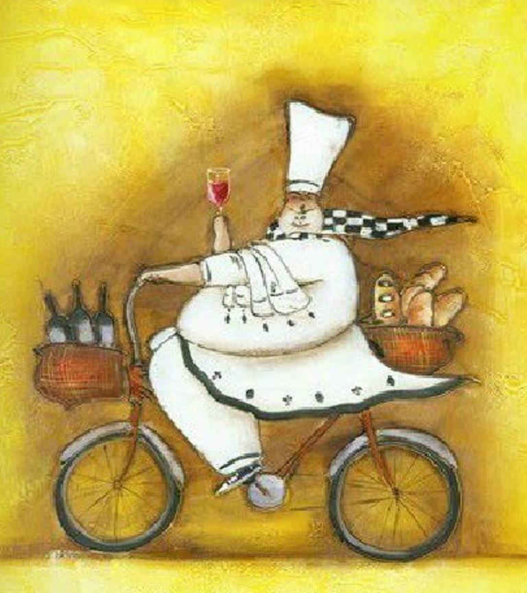 Chef On The Bike Painting By Marine Woods