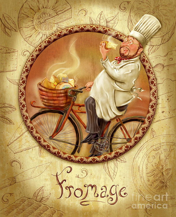 Chefs on Bikes-Fromage Mixed Media by Shari Warren