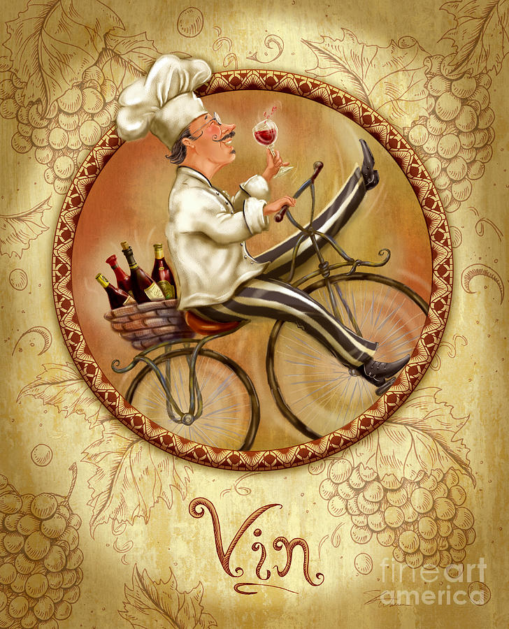 Bicycle Mixed Media - Chefs on Bikes-Vin by Shari Warren