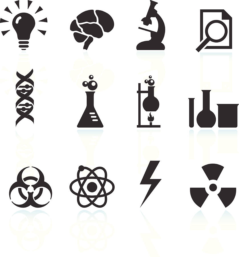 Chemical and Scientific Innovation Black & White vector icon set Drawing by Bubaone