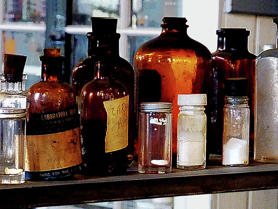 Bottle Photograph - Chemistry - Brown Bottles by Susan Savad