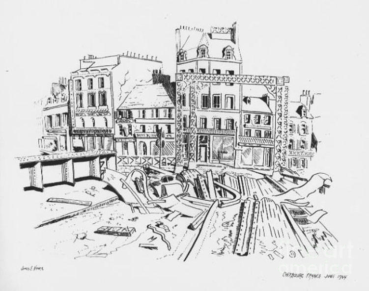 Cherbourg France June 1944 Drawing by David Neace CPX