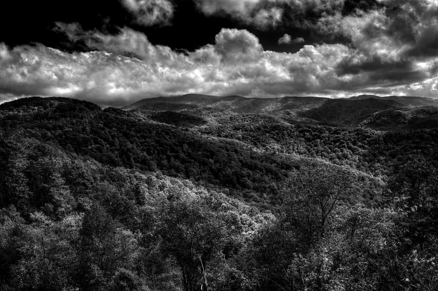 Cherohala Skyway Brushy Ridge Overlook in Black and White Photograph by Greg and Chrystal Mimbs