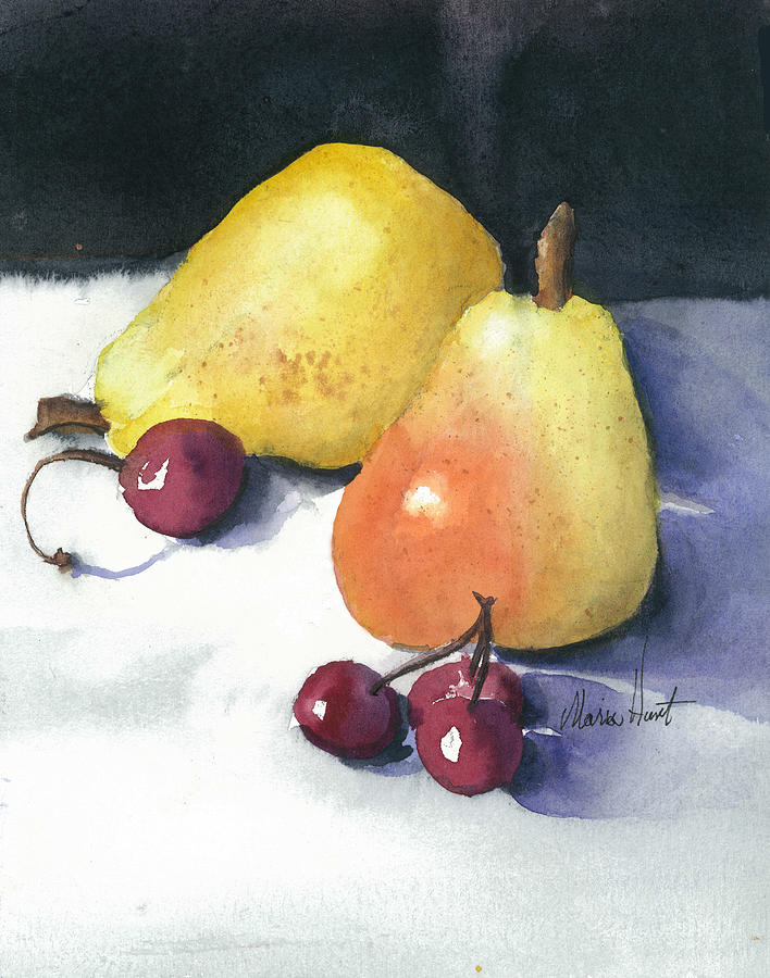 Cherries and Pears Painting by Maria Hunt