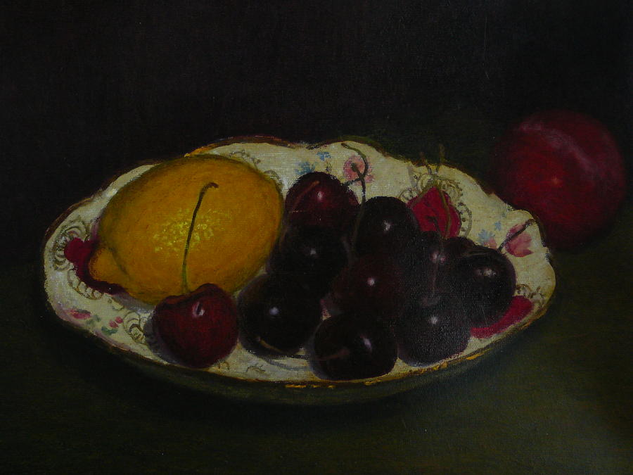 Still Life Painting - Cherries In A German Dish by Terry Perham