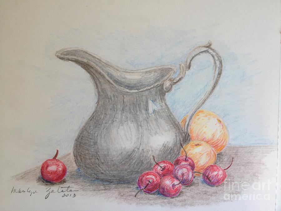 Cherries Still Life Drawing by Marilyn Zalatan