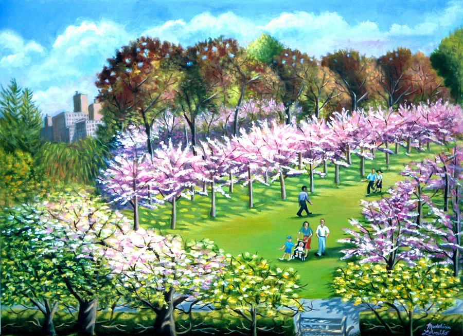 Cherry Blossoms At The Brooklyn Botanical Garden Painting by Madeline  Lovallo