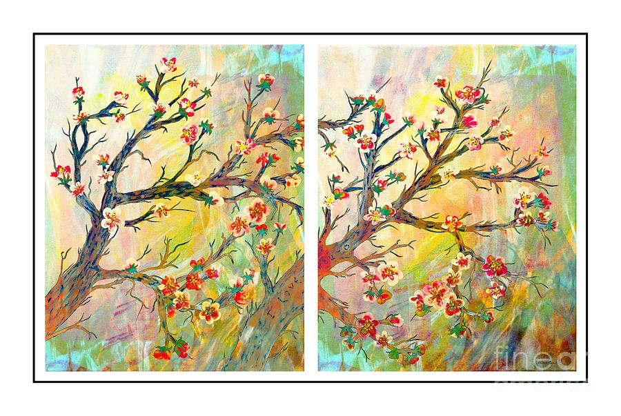 Cherry Blossom Diptych Abstract Painting by Barbara A Griffin