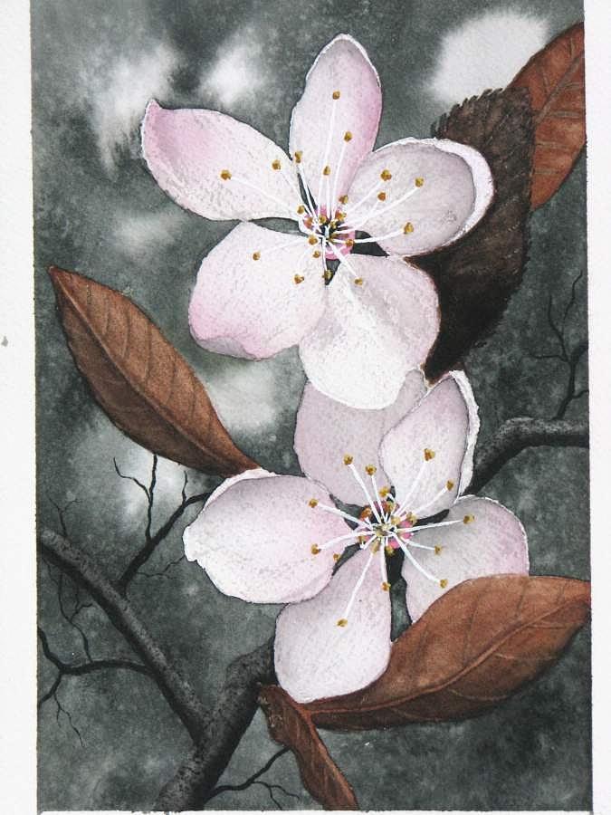 Nature Painting - Cherry blossom in moonlight by Lynda Grant