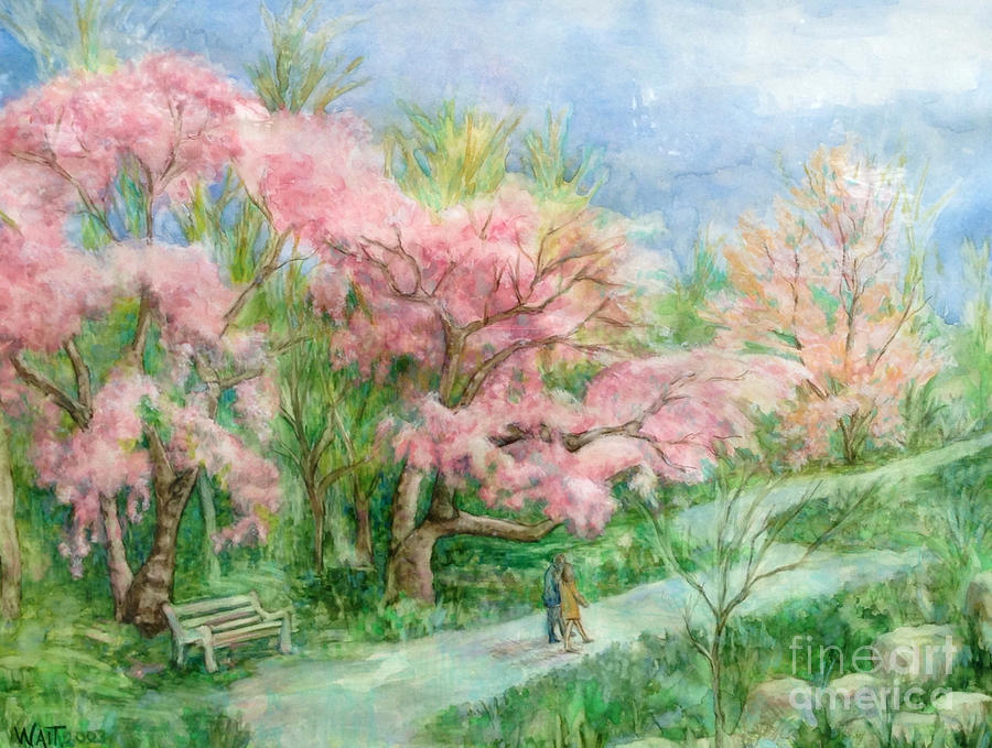 Cherry Blossom Walk Painting by Nancy Wait