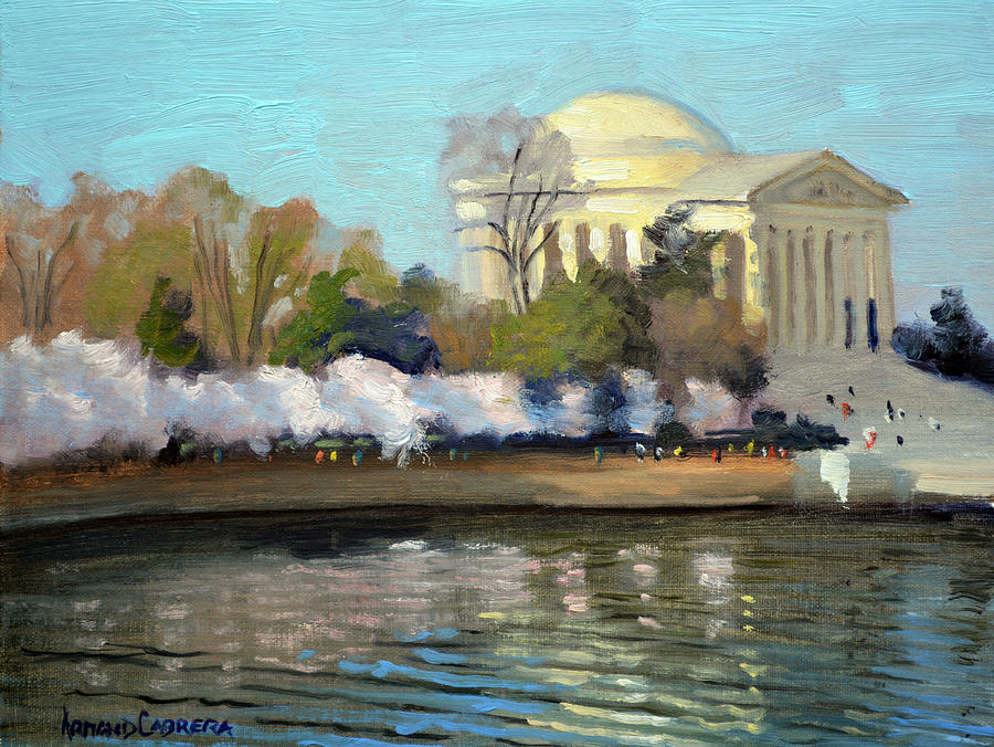 Cherry Blossoms Morning - Washington DC Painting by Armand Cabrera