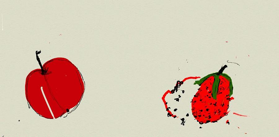 Cherry One Strawberry One Digital Art by Debbi Saccomanno Chan