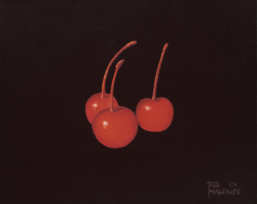 Cherry Trio Painting by Del Malonee