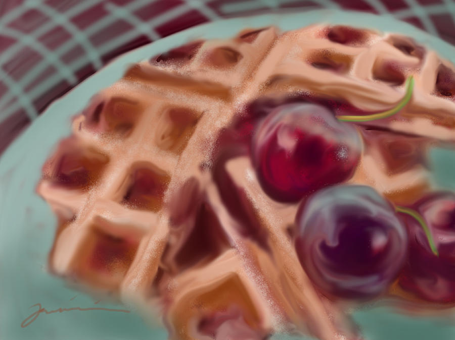 Cherry Waffles Painting by Jean Pacheco Ravinski