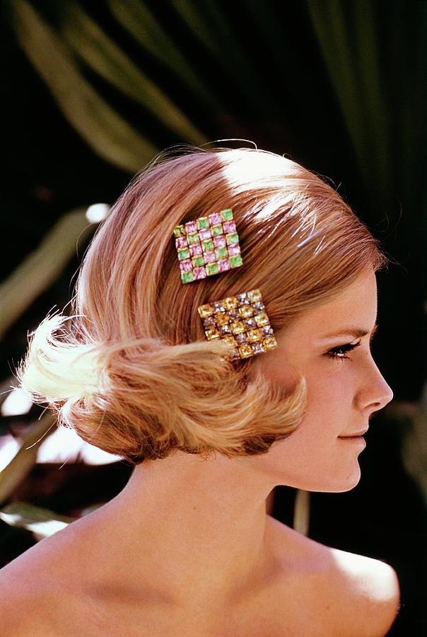 Cheryl Tiegs Wearing Rhinestone Barrettes Photograph by William Connors