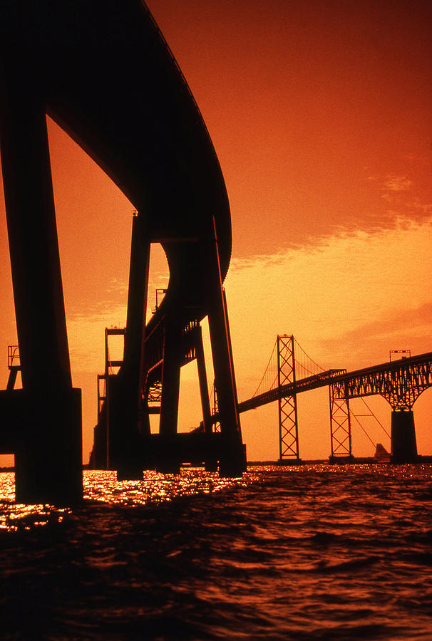 Sunset Photograph - Chesapeake Bay Bridge II by Skip Willits