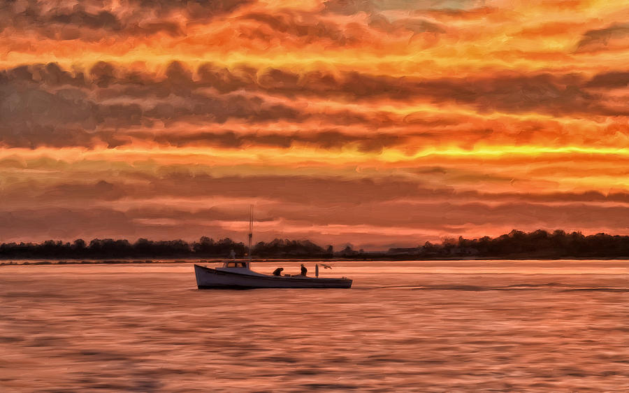 Sunset Painting - Chesapeake Watermen by Michael Pickett