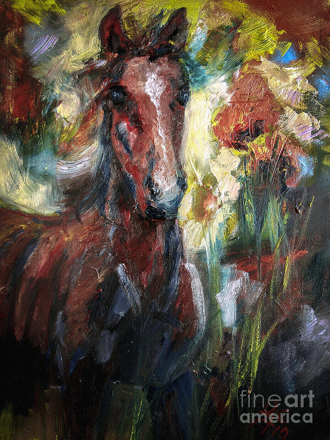 Chestnut Foal Painting by Ginette Callaway