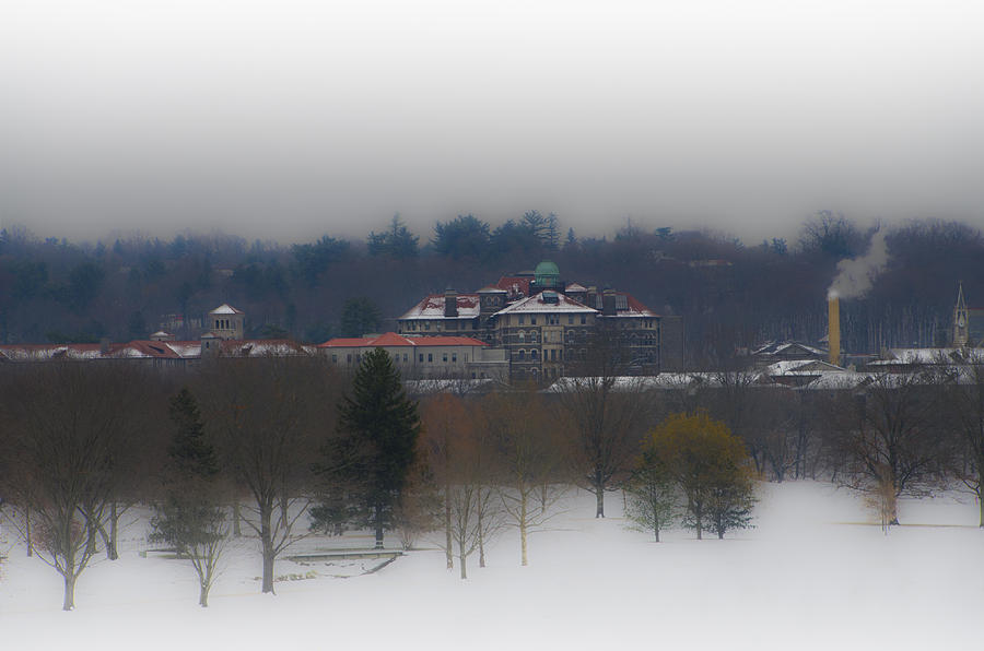 Winter Photograph - Chestnut Hill College from Whitemarsh Valley by Bill Cannon