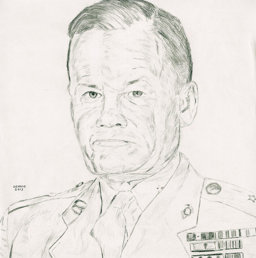 Ww Ii Drawing - Chesty Puller by Dennis Larson
