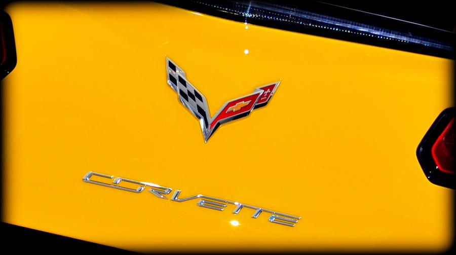 Chevrolet 2014 Corvette Stingray emblem Yellow and Black Mancave  Photograph by Katy Hawk