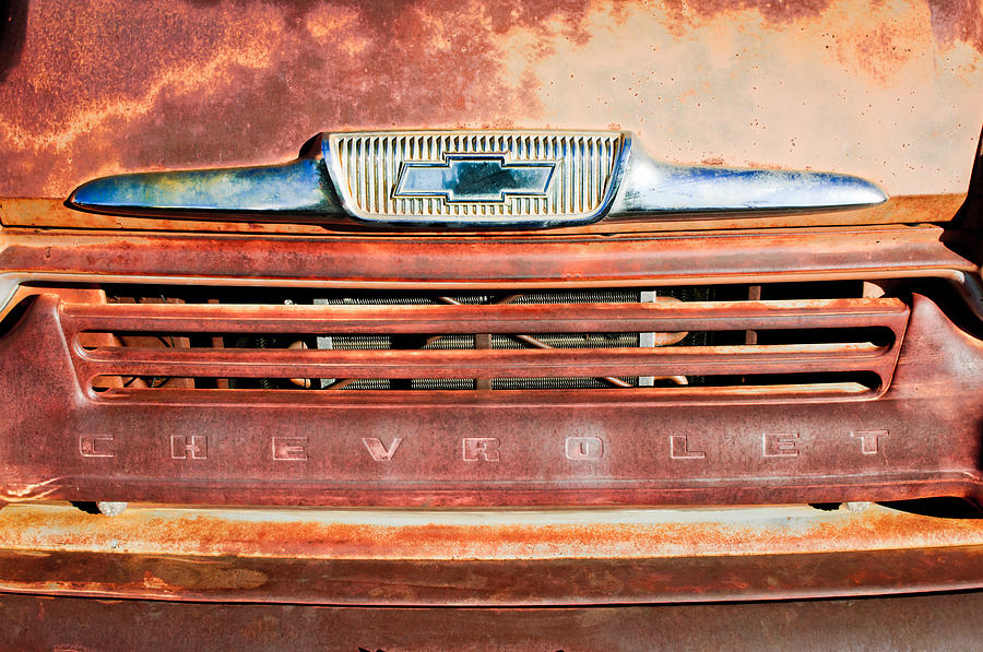 Car Photograph - Chevrolet 31 Apache Pickup Truck Grille Emblem by Jill Reger