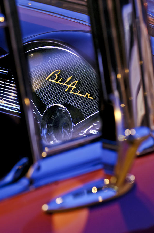 Car Photograph - Chevrolet Belair Dash Board Emblem -754c by Jill Reger